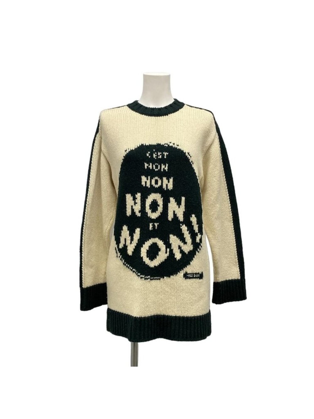 Dior Long Sleeve Sweater I 40 Ivory Dark Green Wool